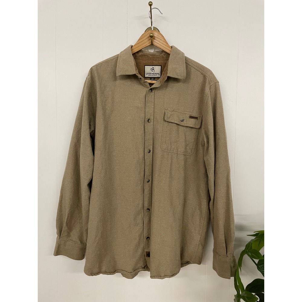 Legendary Whitetails Buck Camp Flannel Shirt Mens LT Tan Khaki Cotton 6464